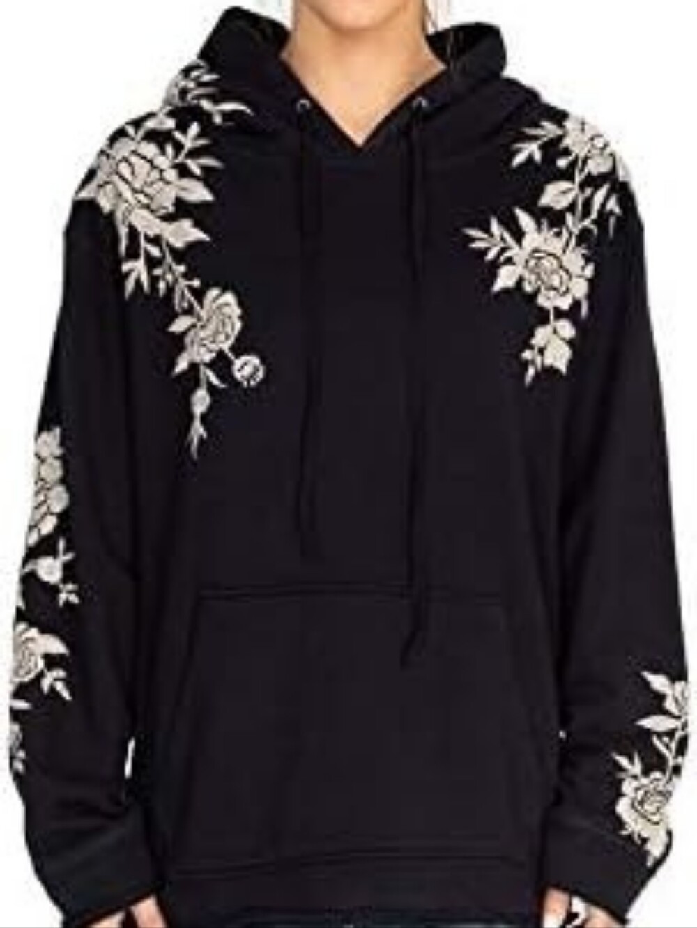 Johnny Was 🖤 Black Hoodie with Cream Floral Embroidery Size Small